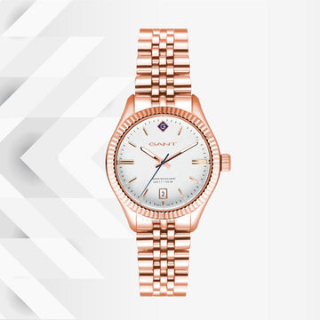 Ρολόι Gant Sussex G136013 με ροζ χρυσό ατσάλινο μπρασελέ και άσπρο καντράν διαμέτρου 34mm.